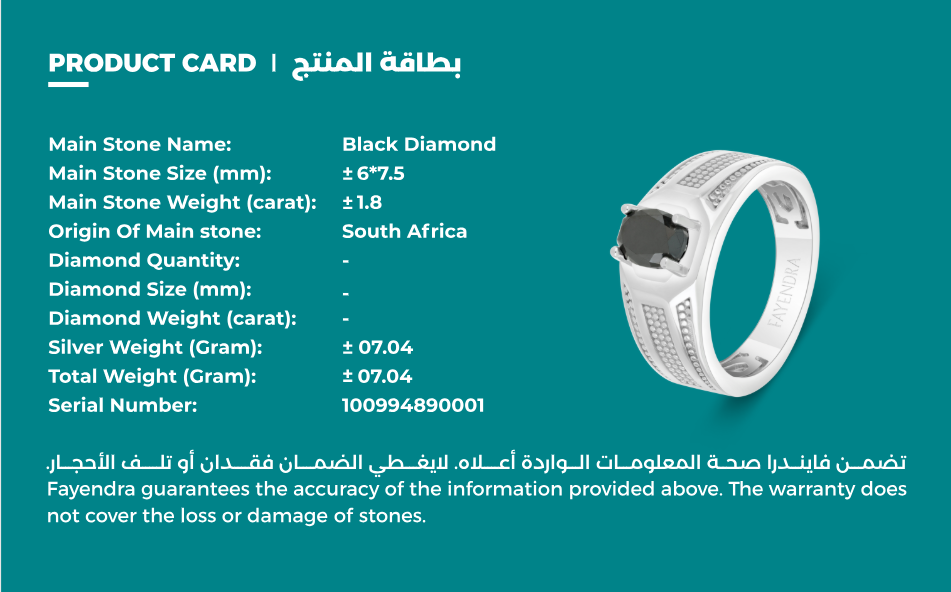 Sterling Silver 925 Men Ring Rhodium Plated Embedded With Natural Black Diamond
