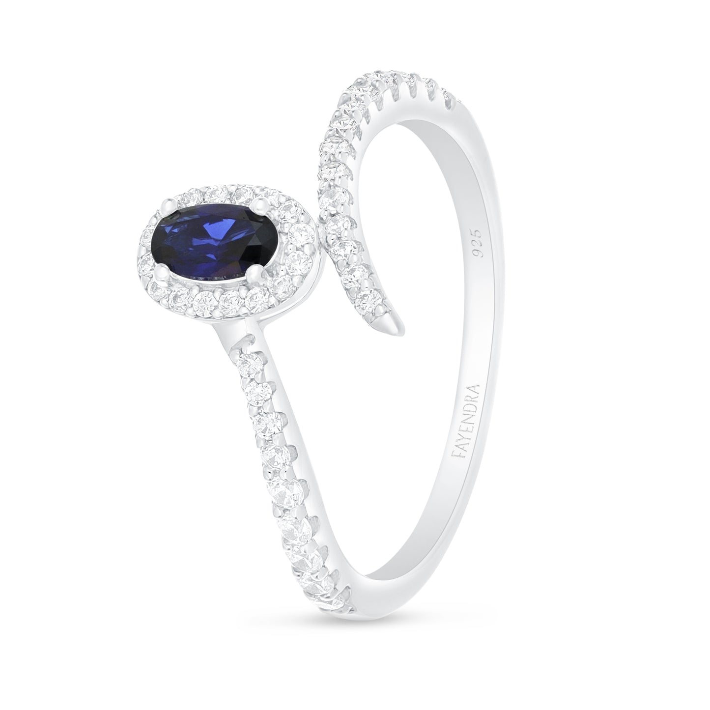 Sterling Silver 925 Ring Rhodium Plated Embedded With Sapphire Zircon And White Zircon