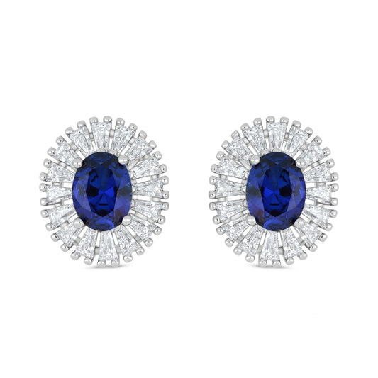 Sterling Silver 925 Earring Rhodium Plated Embedded With Sapphire Corundum And White Zircon