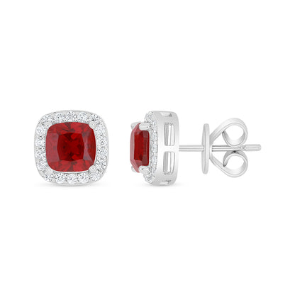 Sterling Silver 925 Earring Rhodium Plated Embedded With Ruby Corundum And White Zircon