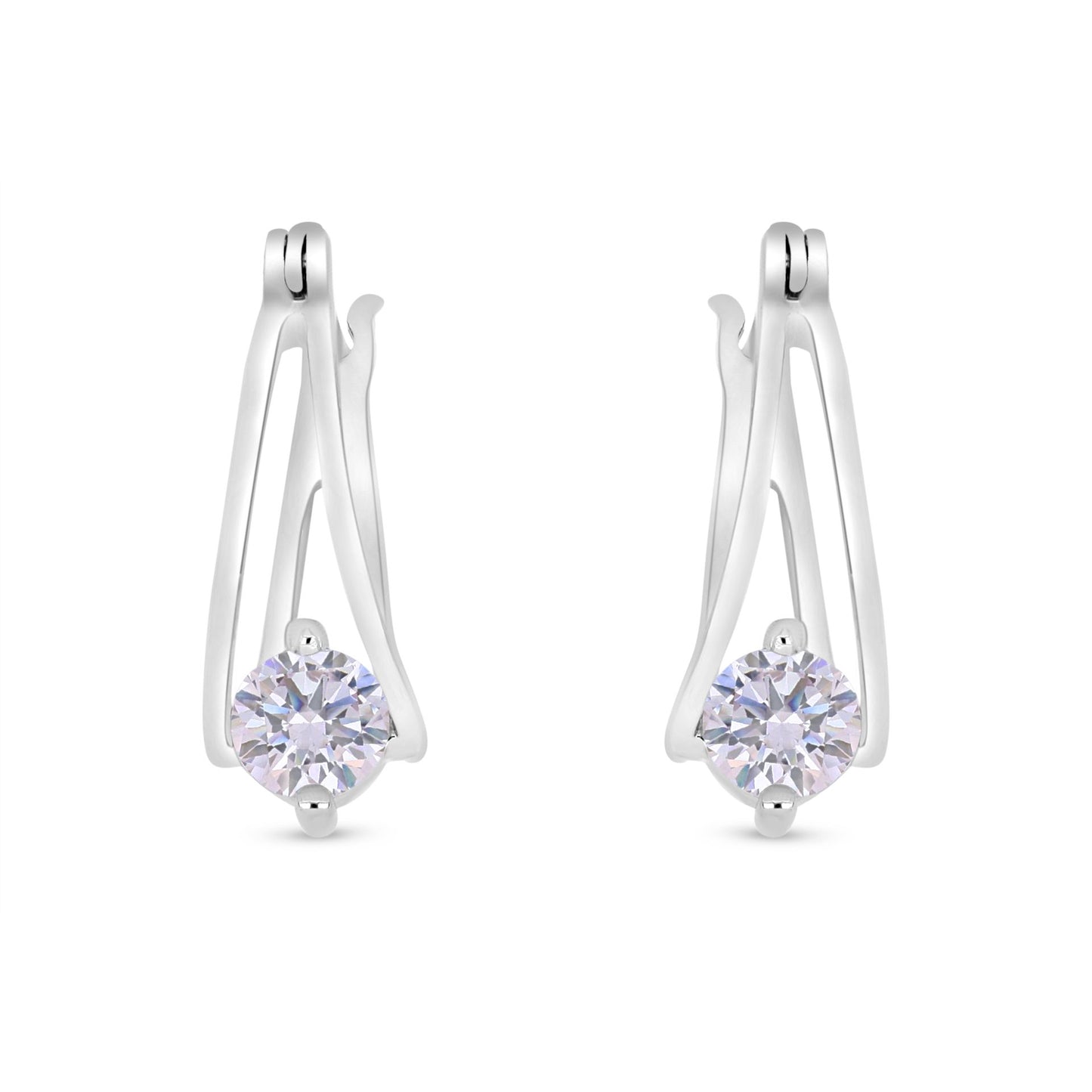 Sterling Silver 925 Earring Rhodium Plated Embedded With Pink Zircon And White Zircon