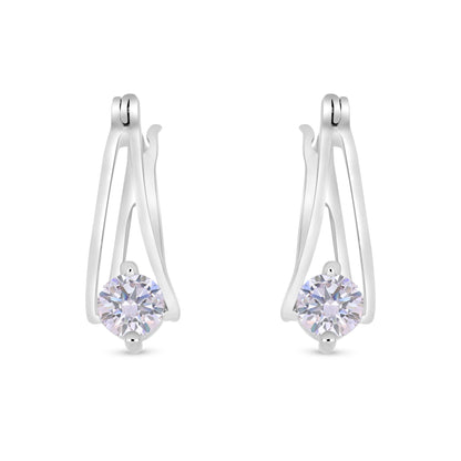 Sterling Silver 925 Earring Rhodium Plated Embedded With Pink Zircon And White Zircon