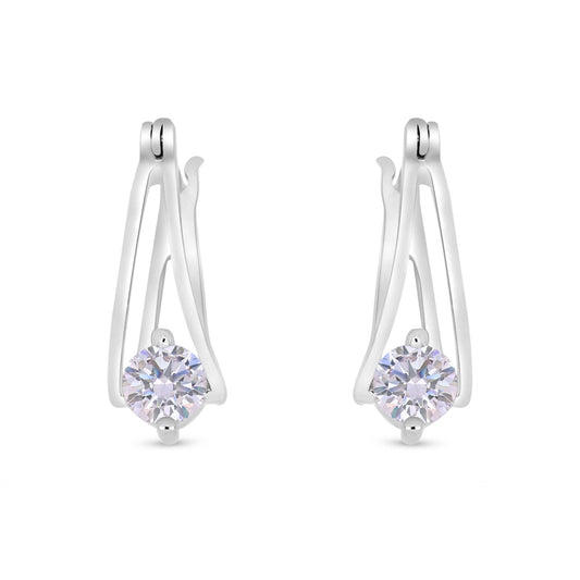 Sterling Silver 925 Earring Rhodium Plated Embedded With Pink Zircon And White Zircon
