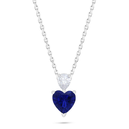 Sterling Silver 925 Necklace Rhodium Plated Embedded With Sapphire Corundum And White Zircon