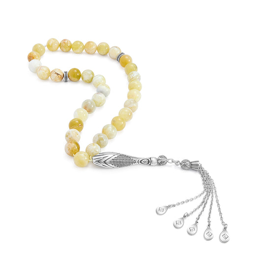 Rosary 45 Yellow Opal Bead 8 mm With Stainless Steel 316L Set Silver And Black Plated