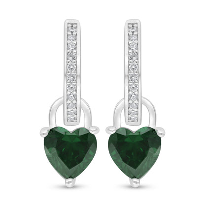 Sterling Silver 925 Earring Rhodium Plated Embedded With Emerald Zircon And White Zircon