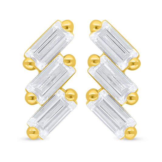 Sterling Silver 925 Earring Golden Plated Embedded With White Zircon