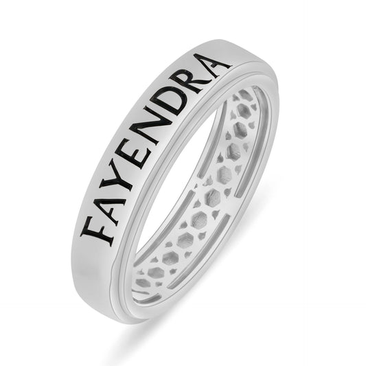 Sterling Silver 925 Ring Rhodium Plated Embedded With Black Enemal