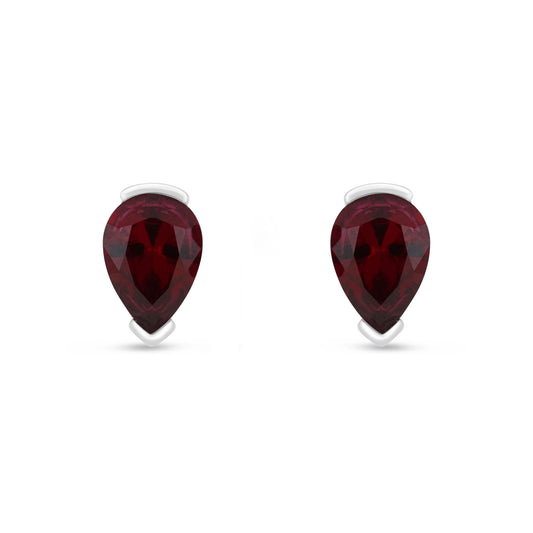 Sterling Silver 925 Earring Rhodium Plated Embedded With Ruby Corundum