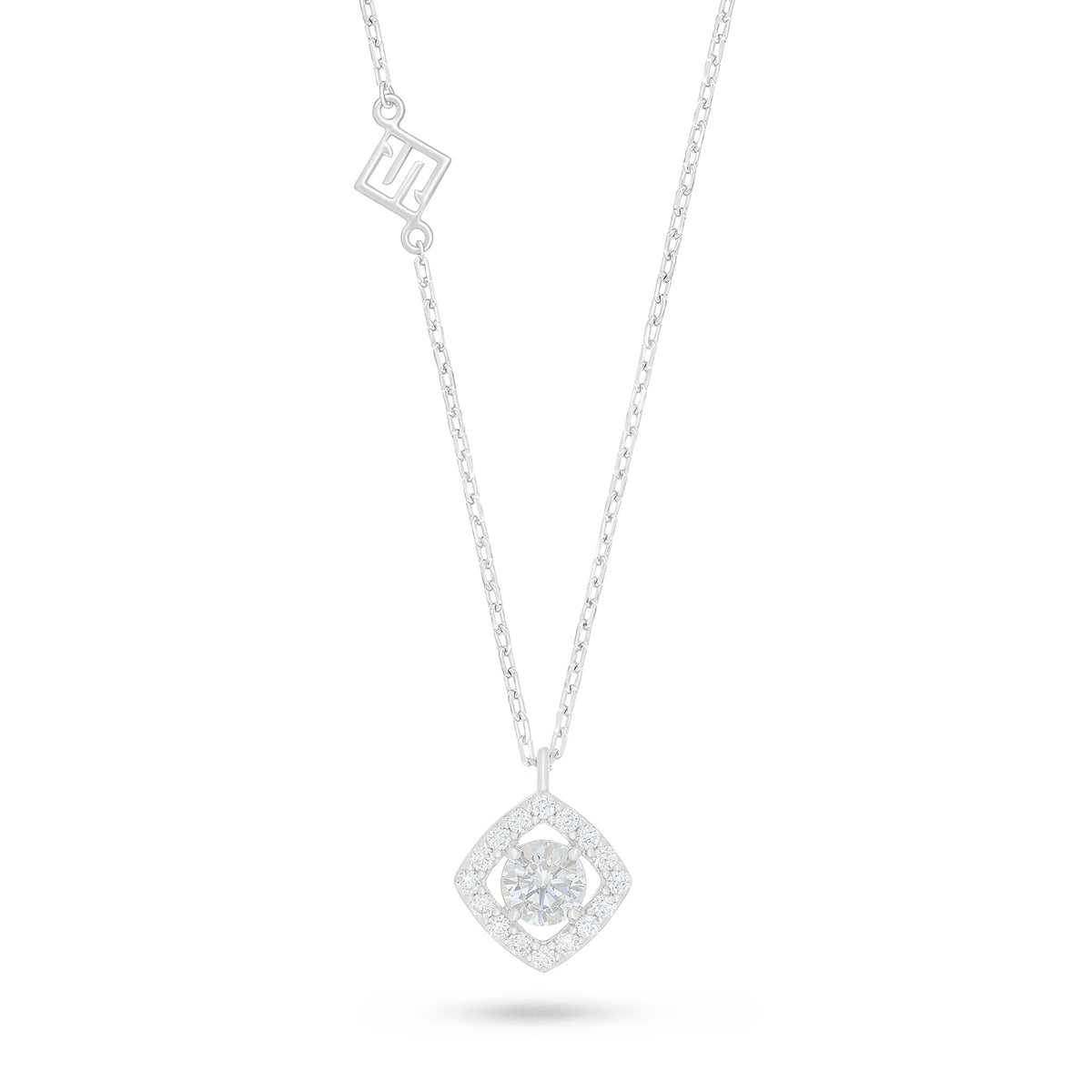 Sterling Silver 925 Necklace Rhodium Plated Embedded With Diamond Zircon And White Zircon