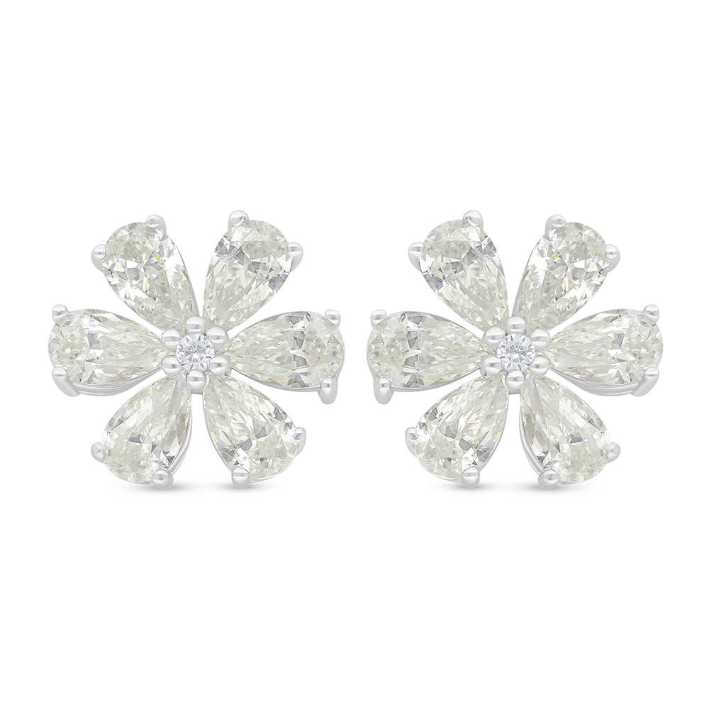 Sterling Silver 925 Earring Rhodium Plated Embedded With Diamond Zircon And White Zircon