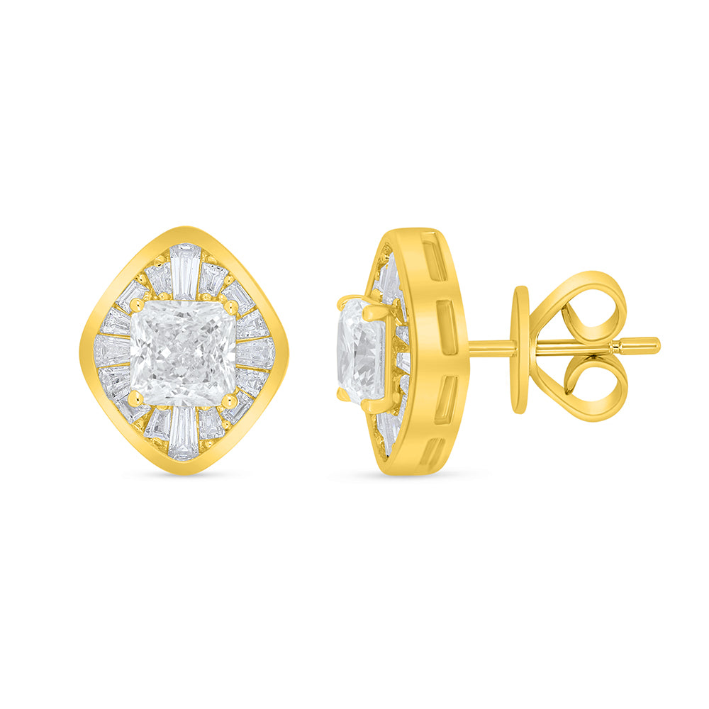 Sterling Silver 925 Earring Golden Plated Embedded With Diamond Zircon And White Zircon