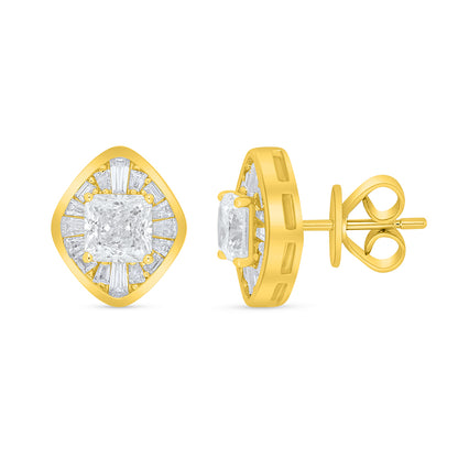 Sterling Silver 925 Earring Golden Plated Embedded With Diamond Zircon And White Zircon