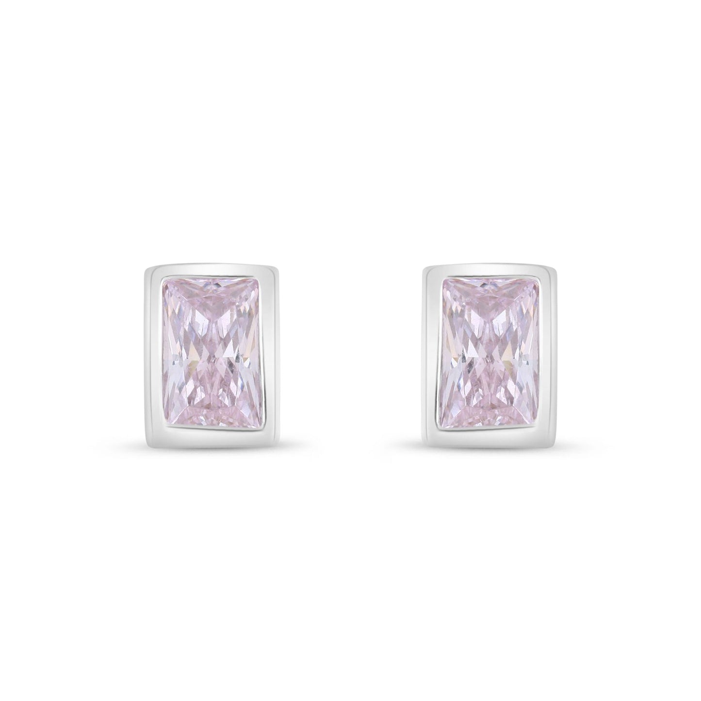 Sterling Silver 925 Earring Rhodium Plated Embedded With Pink Zircon