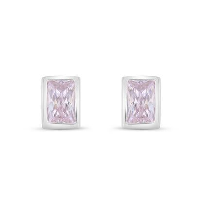 Sterling Silver 925 Earring Rhodium Plated Embedded With Pink Zircon