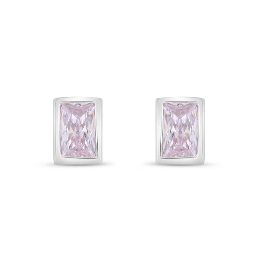 Sterling Silver 925 Earring Rhodium Plated Embedded With Pink Zircon