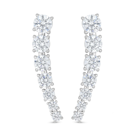 Sterling Silver 925 Earring Rhodium Plated Embedded With White Zircon