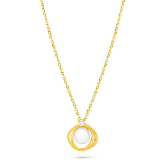 Sterling Silver 925 Necklace Golden Plated Embedded With Natural White Pearl And White Zircon