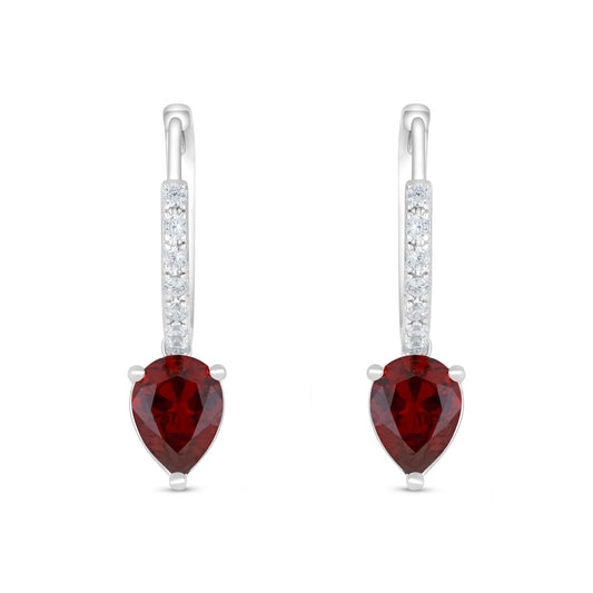 Sterling Silver 925 Earring Rhodium Plated Embedded With Ruby Corundum And White Zircon