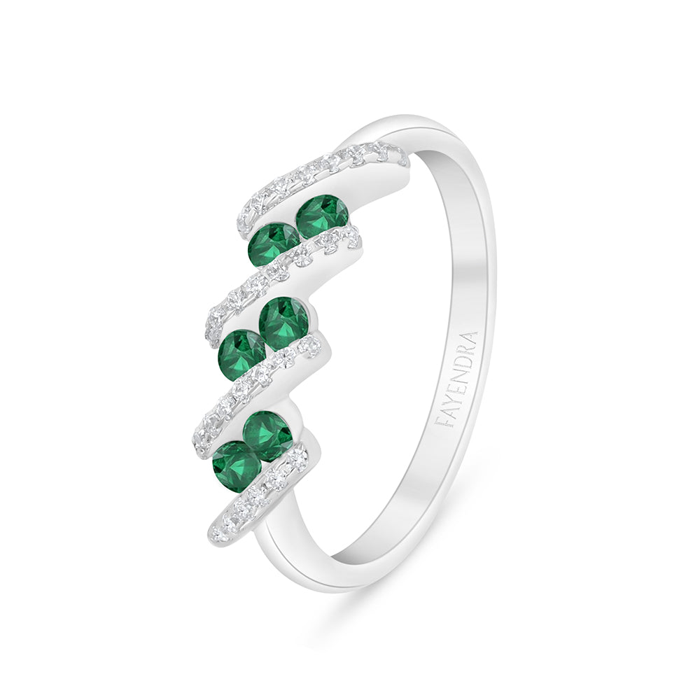 خاتم من الفضة الخالصة عيار 925 مطلي روديوم مرصع زركون زمردي و فص ابيض