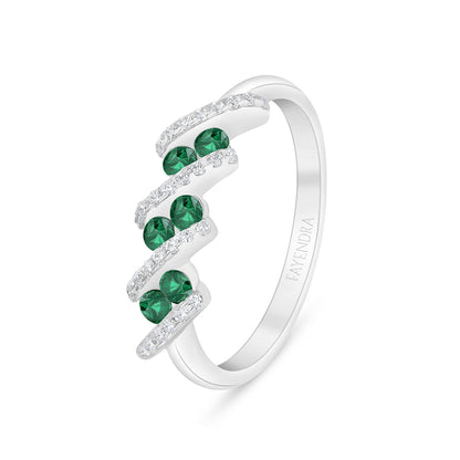 خاتم من الفضة الخالصة عيار 925 مطلي روديوم مرصع زركون زمردي و فص ابيض