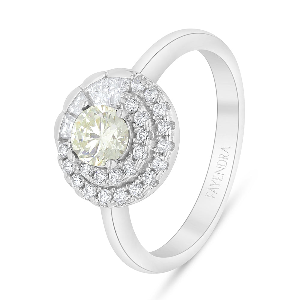 خاتم من الفضة الخالصة عيار 925 مطلي روديوم مرصع بالزركون الكناري الالماسي و فص ابيض