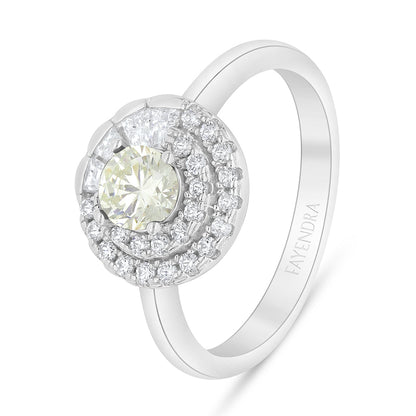 خاتم من الفضة الخالصة عيار 925 مطلي روديوم مرصع بالزركون الكناري الالماسي و فص ابيض