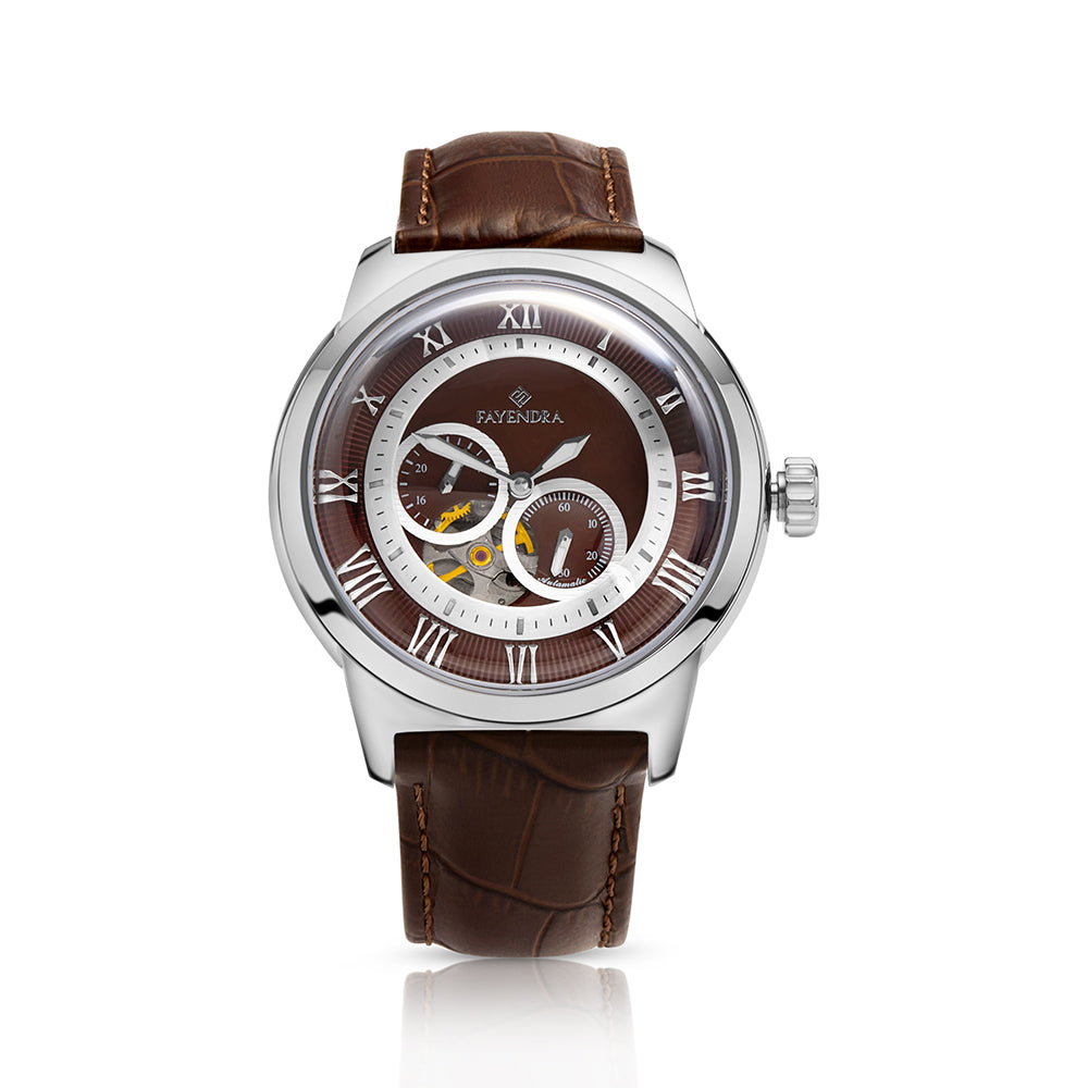 Stainless Steel 316L Watch Silver Color Brown Leather For Men - BROWN MOP DIAL