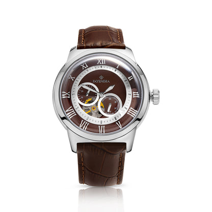 Stainless Steel 316L Watch Silver Color Brown Leather For Men - BROWN MOP DIAL
