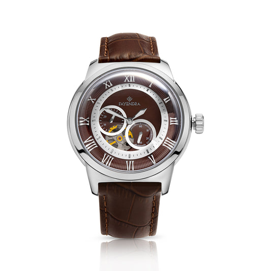 Stainless Steel 316L Watch Silver Color Brown Leather For Men - BROWN MOP DIAL