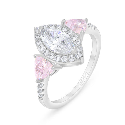 Sterling Silver 925 Ring Rhodium Plated Embedded With Pink Zircon And White Zircon