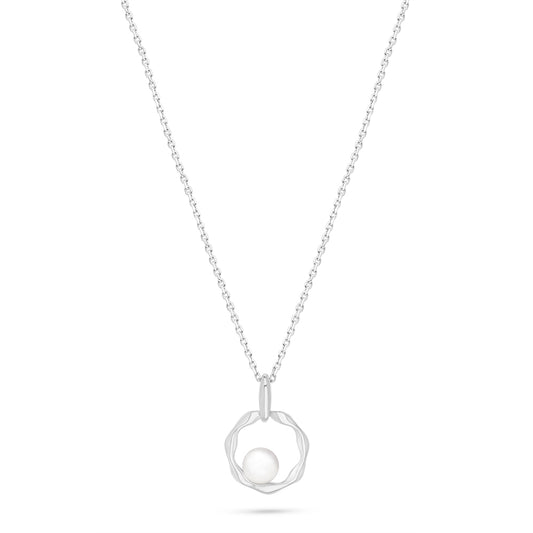 Sterling Silver 925 Necklace Rhodium Plated Embedded With Natural White Pearl