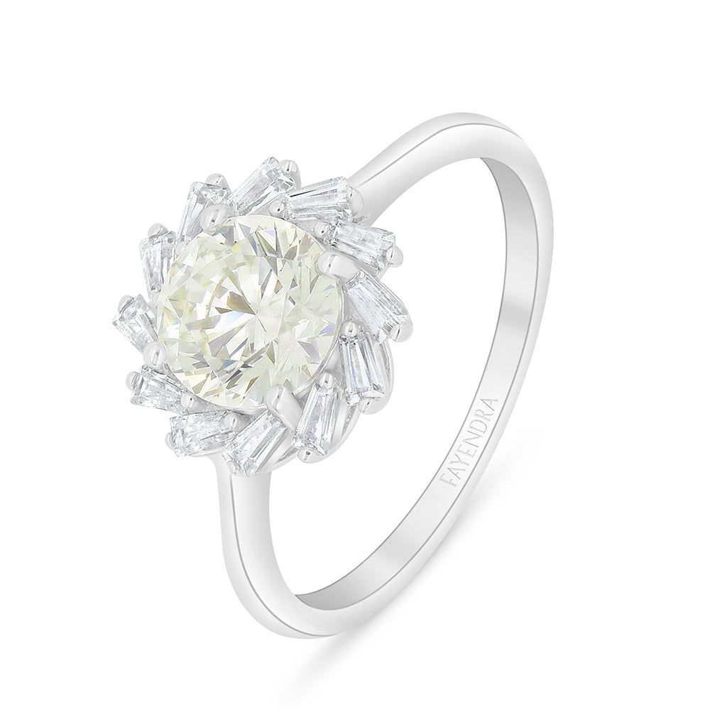Sterling Silver 925 Ring Rhodium Plated Embedded With Diamond Zircon And White Zircon