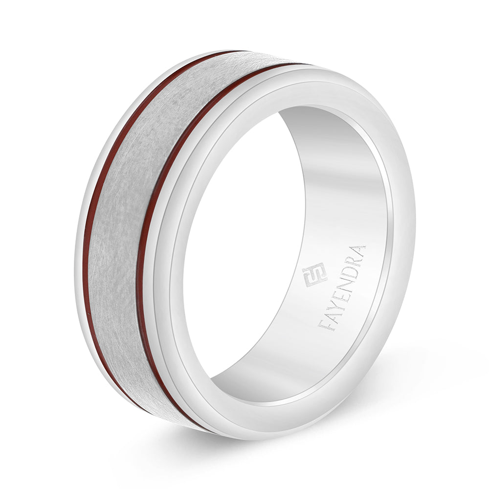 دبلة رجالي مصنوعة من التونغستان كاربيد مطلية فضي و امنيل احمر