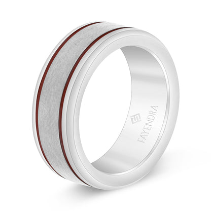 Tungsten Carbide Wedding Ring Silver Plated And Red Enamel For Men
