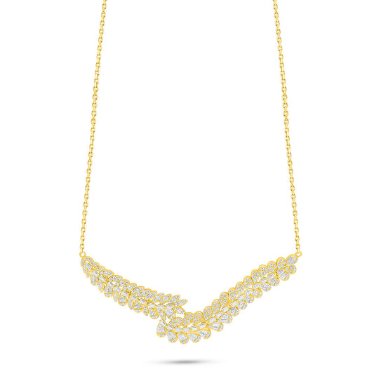 Sterling Silver 925 Necklace Golden Plated Embedded With White Zircon