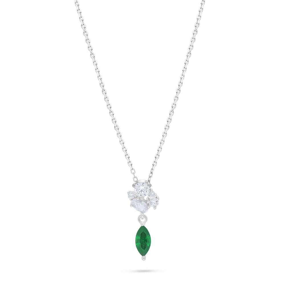 Sterling Silver 925 Necklace Rhodium Plated Embedded With Emerald Zircon And White Zircon