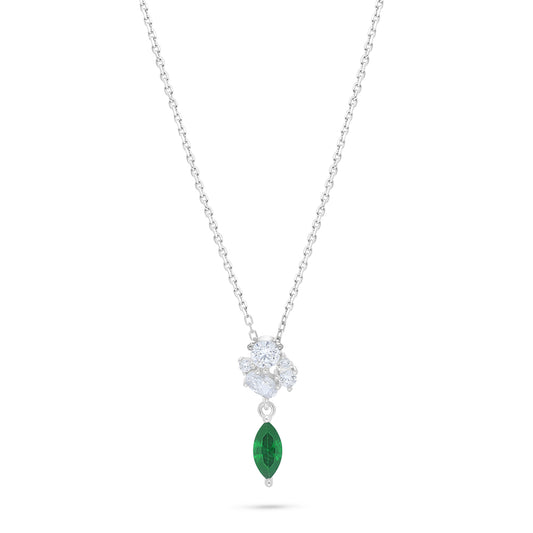 Sterling Silver 925 Necklace Rhodium Plated Embedded With Emerald Zircon And White Zircon