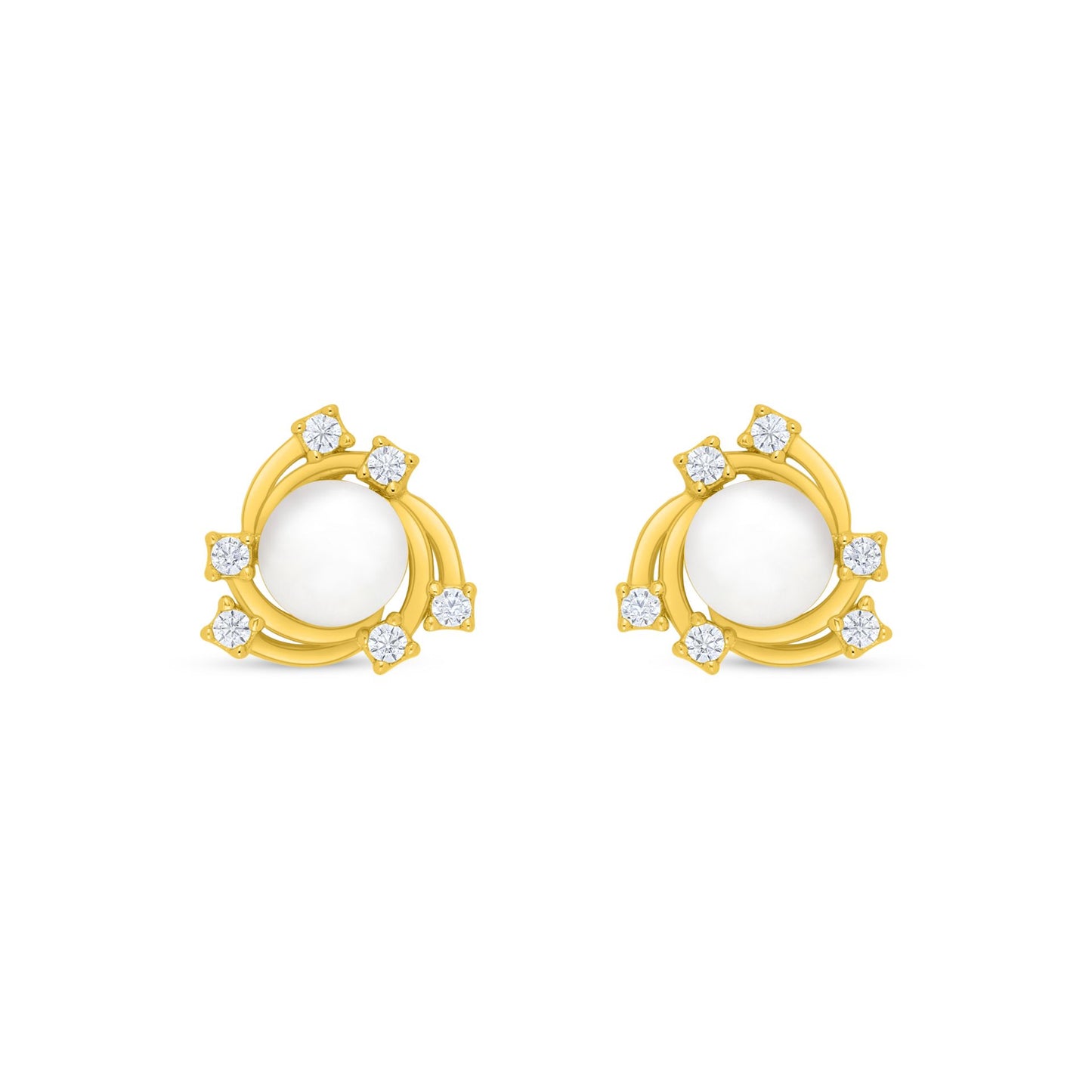 Sterling Silver 925 Earring Golden Plated Embedded With Natural White Pearl And White Zircon