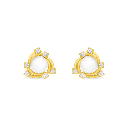 Sterling Silver 925 Earring Golden Plated Embedded With Natural White Pearl And White Zircon