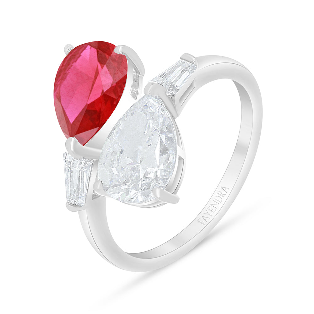 Sterling Silver 925 Ring Rhodium Plated Embedded With Ruby Corundum And White Zircon