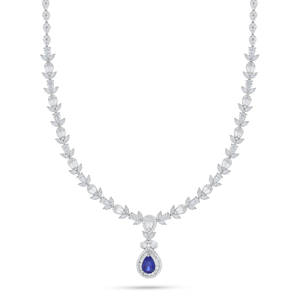 Sterling Silver 925 Set Rhodium Plated Embedded With Sapphire Corundum And White Zircon