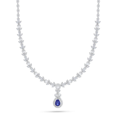 Sterling Silver 925 Set Rhodium Plated Embedded With Sapphire Corundum And White Zircon