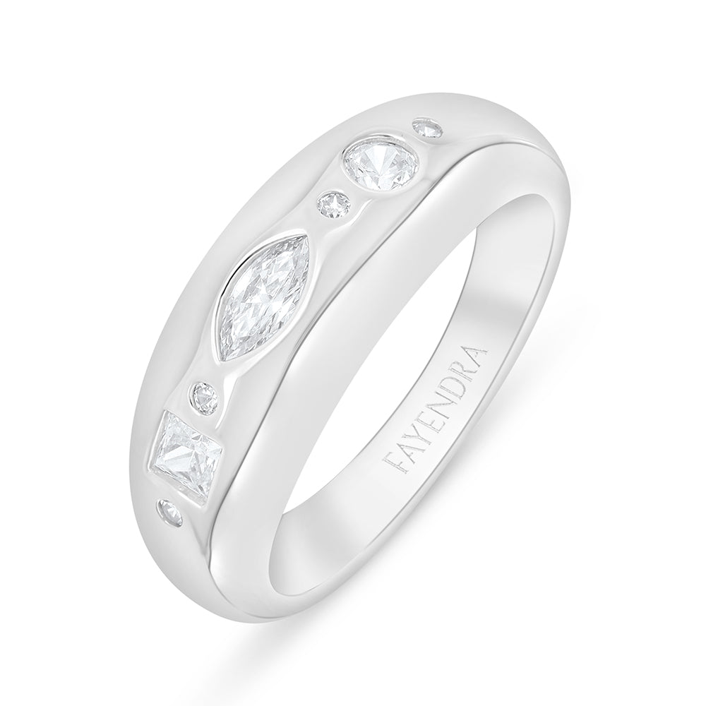 Sterling Silver 925 Ring Rhodium Plated Embedded With White Zircon
