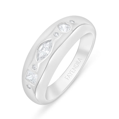 Sterling Silver 925 Ring Rhodium Plated Embedded With White Zircon