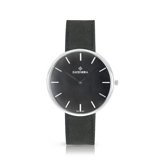 Stainless Steel 316 Watch Silver Color Embedded With Black Leather For Men - BLACK MOP DIAL