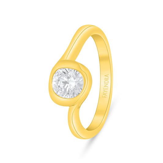 Sterling Silver 925 Ring Golden Plated Embedded With White Zircon