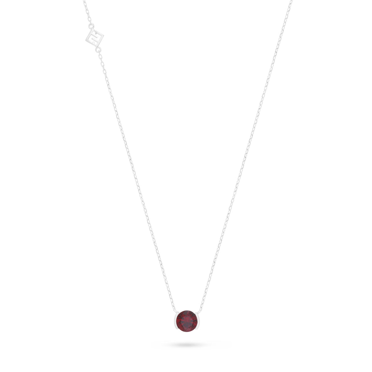 Sterling Silver 925 Necklace Rhodium Plated Embedded With Ruby Corundum
