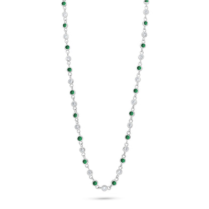 Sterling Silver 925 Necklace Rhodium Plated Embedded With Emerald Zircon And White Zircon