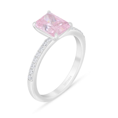 Sterling Silver 925 Ring Rhodium Plated Embedded With Pink Zircon And White Zircon